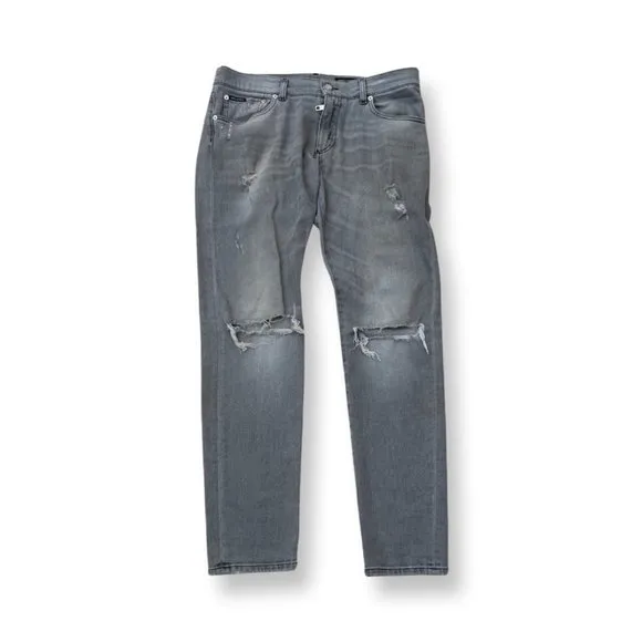 Dolce & Gabbana light gray distress slim jeans size 48