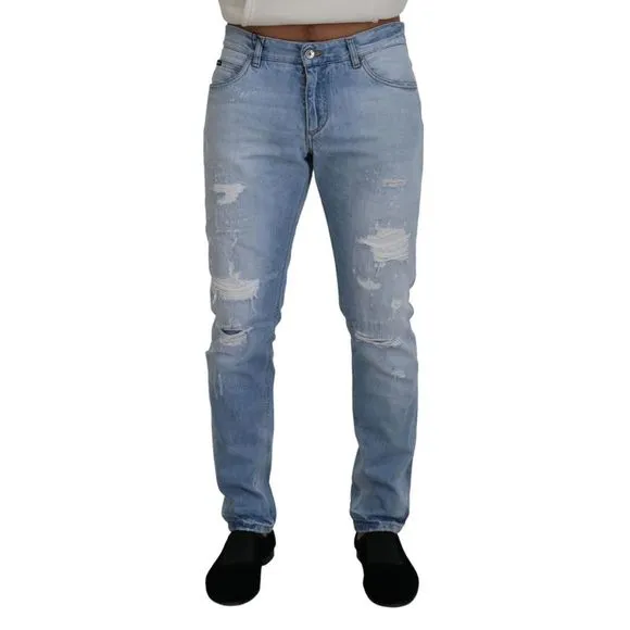 Dolce & Gabbana Light Blue Cotton Tattered Denim Men's Jeans
          
      NWT