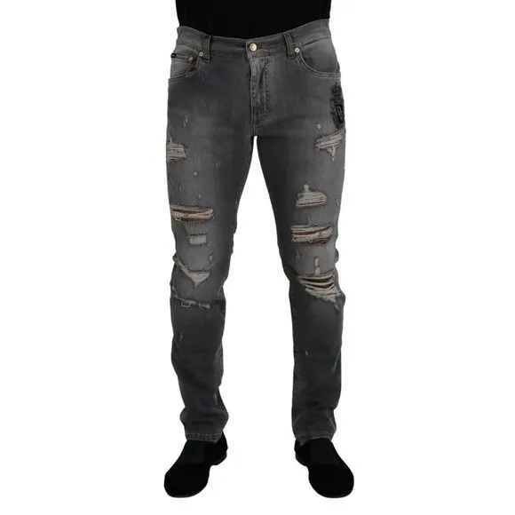 Dolce & Gabbana Grey Washed Cotton Tattered Denim Men's Jeans
          
      NWT