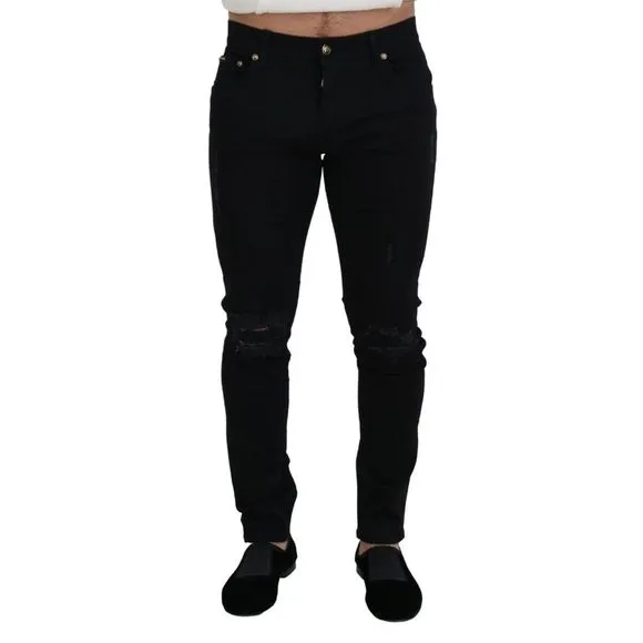 Dolce & Gabbana Black Cotton Tattered Skinny Denim Men's Jeans
          
      NWT