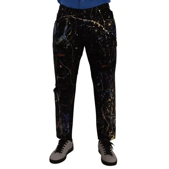 Dolce & Gabbana Black Color Splash Cotton Denim Men's Jeans
          
      NWT