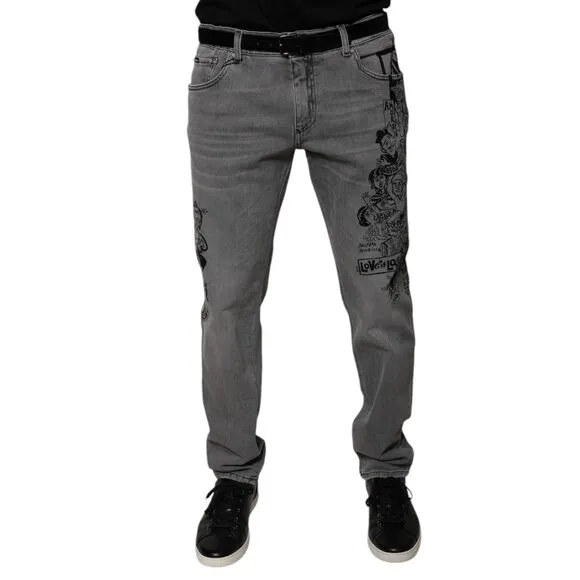 Dolce & Gabbana Gray Graphic Print Cotton Skinny Denim Jeans
              
      NWT