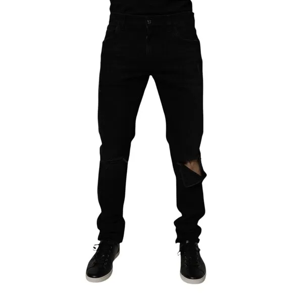 Dolce & Gabbana Black Cotton Tattered Skinny Men Denim Jeans
              
      NWT