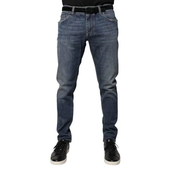 Dolce & Gabbana Blue Logo Plaque Cotton Skinny Denim Jeans
              
      NWT