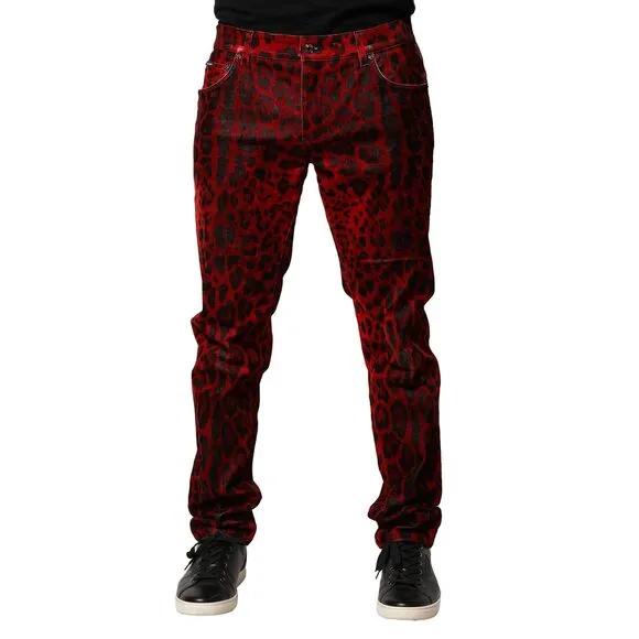 Dolce & Gabbana Red Leopard Print Cotton Skinny Denim Jeans
              
      NWT