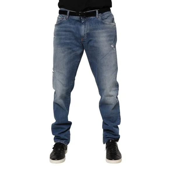 Dolce & Gabbana Blue Washed Cotton Logo Plaque Denim Jeans
              
      NWT