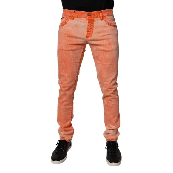 Dolce & Gabbana Orange Tie Dye Cotton Skinny Men Denim Jeans
              
      NWT