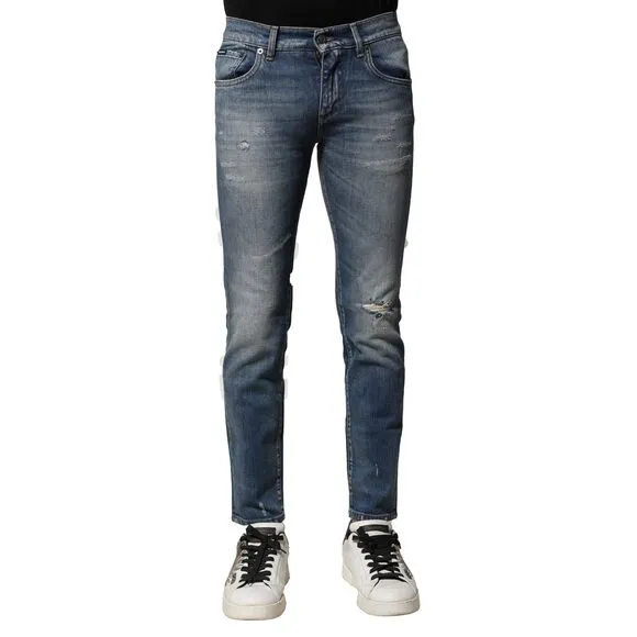 Dolce & Gabbana Blue Washed Cotton Slim Fit Men Denim Jeans
              
      NWT