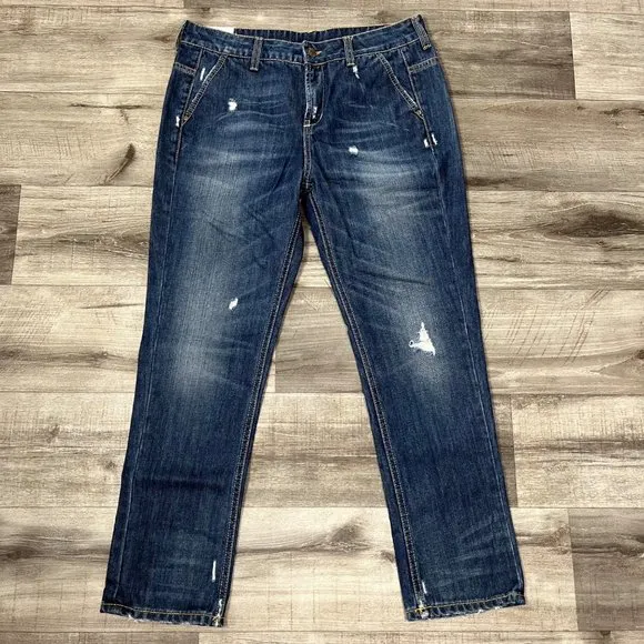 Dondup Designer Urielle Distressed Straight Leg Denim Jeans Blue Men’s Size 32