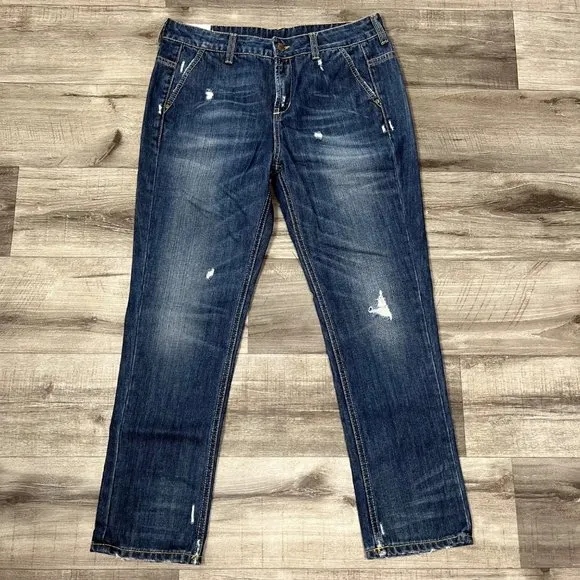 Dondup Designer Urielle Distressed Straight Leg Denim Jeans Blue Men’s Size 32