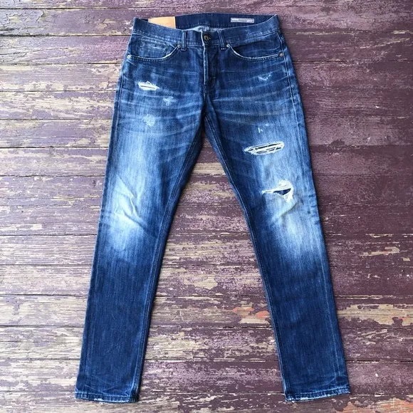 Dondup George Skinny Fit Men’s Jeans Dark Wash Distressed Italy 33