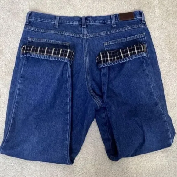 L.L. Bean Flannel Lined Denim Jeans 40 X 32 Blue Gorpcore Grunge Workwear