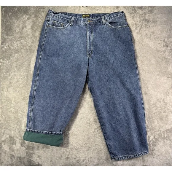 Stanley Jeans Mens 40x28* Blue Fleece-Lined Relaxed Workwear Dark Wash Denim