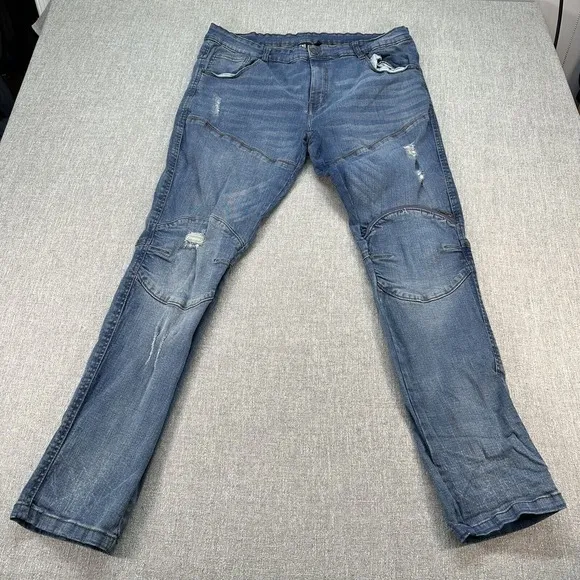 Dr Denim Jeans Mens 38x33 Blue Slim Stretch Double Knee‎ Distressed Medium Wash