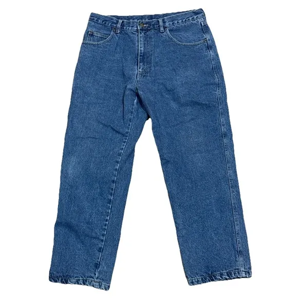 Smith's Workwear Green Fleece Lined Dark Wash Denim Blue Work‎ Jeans Men's 36x30