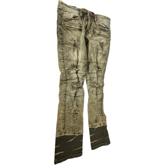 Makobi Atrani Jeans Dirt Wash Shredded Ripped Distressed M1785 Men's 34x32‎