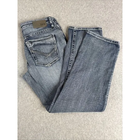 BKE Jeans Mens 32Sx30 Jake Straight Leg Stretch Distressed Blue Denim Light Wash