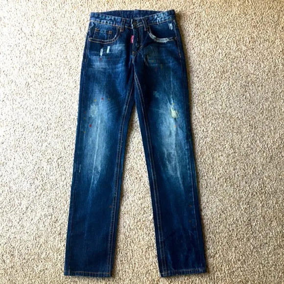 NWOT DSquared Slim Distressed Paint Denim Jeans