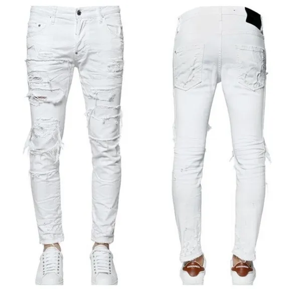 DSQUARED2 16CM SKATER FIT DESTROYED DENIM JEANS, WHITE