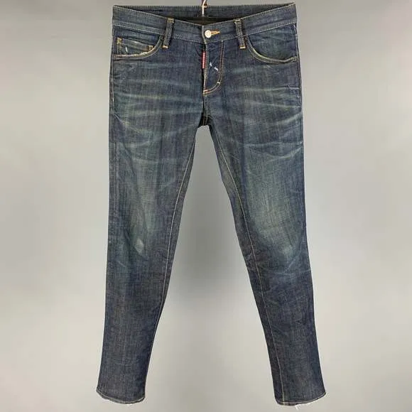 DSQUARED2 Size 30 Indigo Contrast Stitch Cotton Skinny Jeans