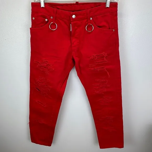 ⭐️DSquared2 Red distressed skater skinny jeans SZ 50(see measurements) EX. Italy