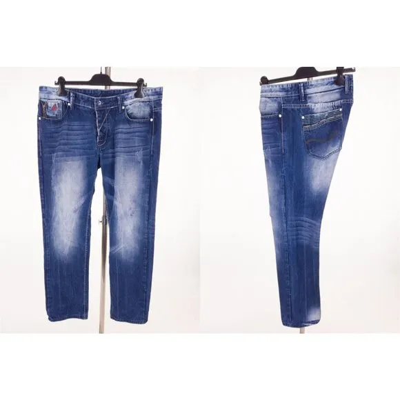 DSQUARED2 Mens 38 US XL Straight Leg Distressed Jeans in Blue White Fade
