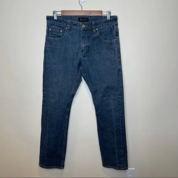 DSTLD Medium Wash Blue Denim Straight Raw Jeans
