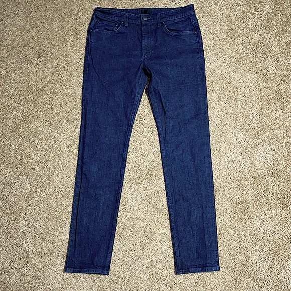 DSTLD cigarette premium skinny fit dark blue wash jeans