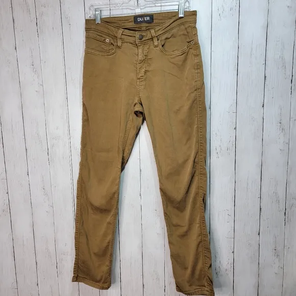 DU/ER DUER Men's No Sweat N2X Slim Fit Pants Jeans Khaki Tan Stretch Size 30X30.