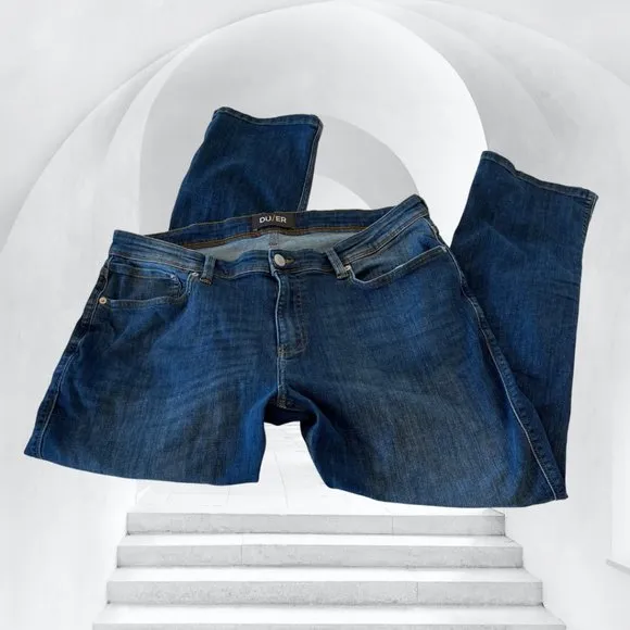 DUER Men's L2X Relaxed Taper Blue Jeans Size 38 x 30