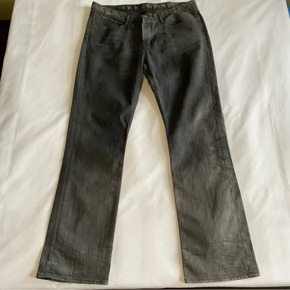 Earnest Sewn Black Distressed Slim Straight Leg Button Fly Men's Size 38
