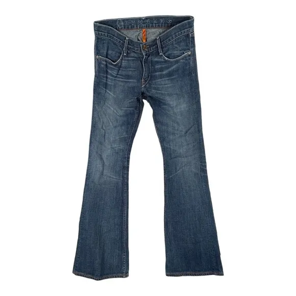 Earnest Sewn Mid Wash Distressed Hutch Bootcut Mens Jeans Size 29x32 Excellent