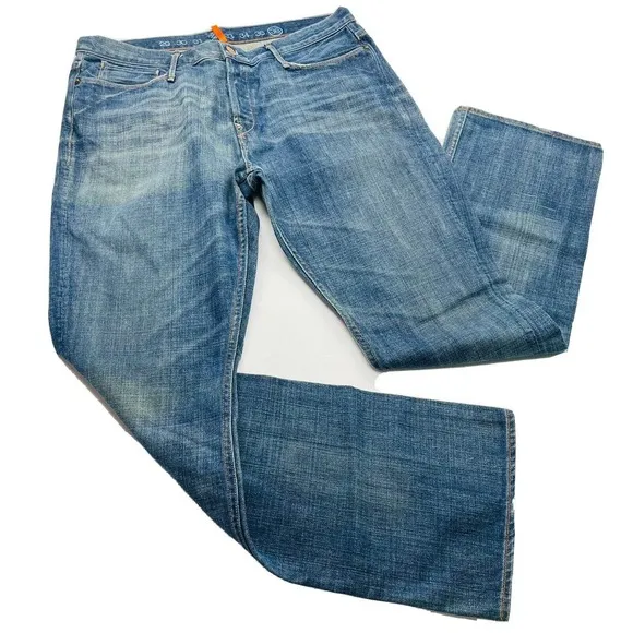 EARNEST Sewn Mens #5 100% Cotton Straight Leg Button Fly Jeans Size 38 Blue USA