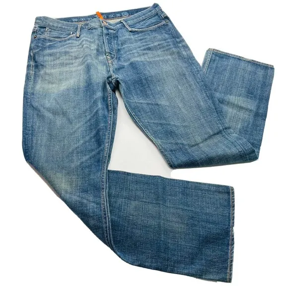 EARNEST Sewn Mens #5 100% Cotton Straight Leg Button Fly Jeans Size 38 Blue USA