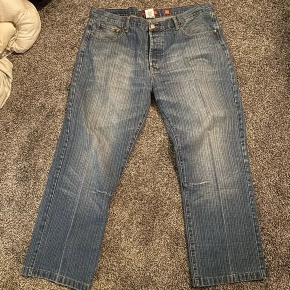 Ed Hardy Lot 2008 Blue Denim Straight Jeans American Eagle Flag 42x36 IL:K