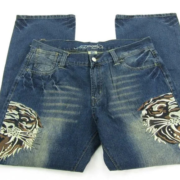 Ed Hardy Jeans Mens 38x32 Embroidered Tiger Wide-Leg Christian Audigier Denim .
          
      NWT