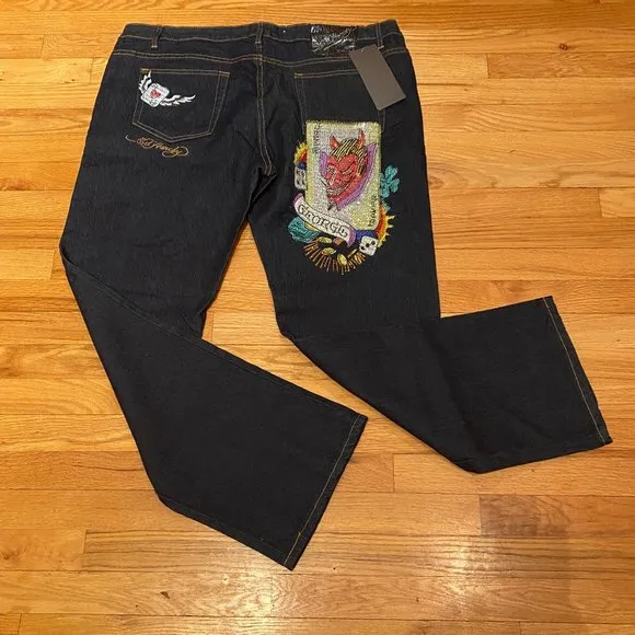 NWT Ed Hardy Mens 42X31.5 (21/22) Dark Wash Jeans Joker Devil George Card Y2K
          
      NWT