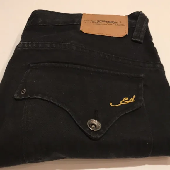 ED HARDY MEN’S Black jeans flap pockets 34×32 denim pants Christian Audigier