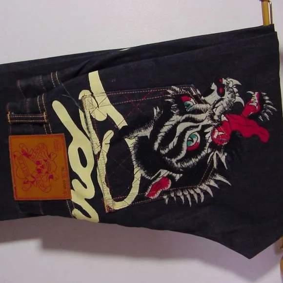 Vtg Ed Hardy Blue Denim Wolf Jeans Like New Sz 32x34 Lot 2009