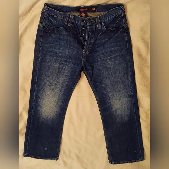 ED HARDY  BY C AUDIGIER MEN'S DISTRESSED & DESTROYED BOOT LEG JEANS SIZE 34 X 30