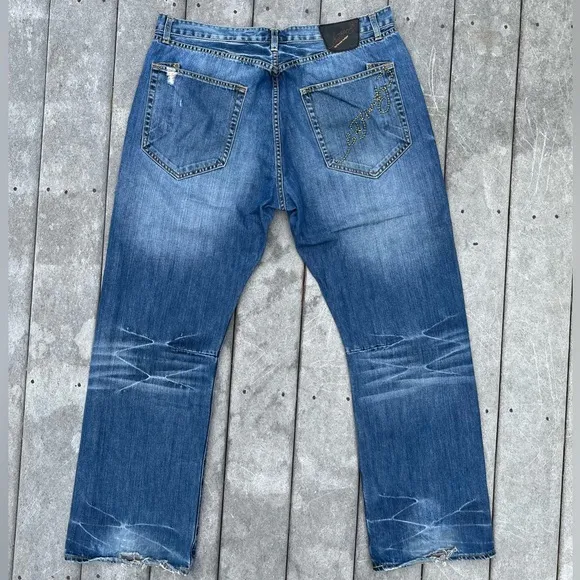 Ed Hardy Vintage Button Fly Distressed Christian Audigier 40x34 Denim Jeans Vtg