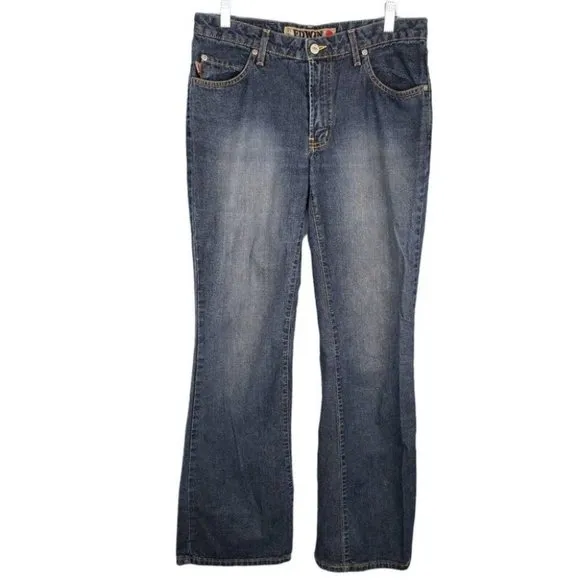Edwin ED-789 Straight Leg Blue Jeans With Pockets Denim 100% Cotton Size 33x32