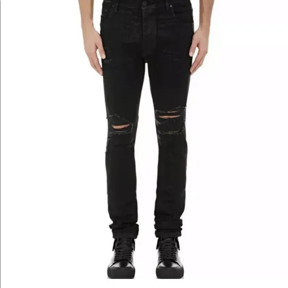 EN NOIR EN001 Celebrity fav Bieber Efron Distress Jean Coated Cash Black sz31