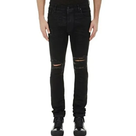 EN NOIR EN001 Celebrity fav Bieber Efron Distress Jean Coated Cash Black sz31