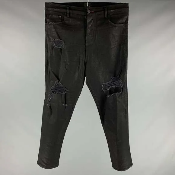 EN NOIR Black Distressed Cotton Elastane Button Fly Jeans