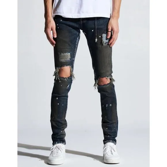 En Noir Men's Paint Splatter Rip & Repair Distressed Skinny Fit Denim Jeans
              
      NWT