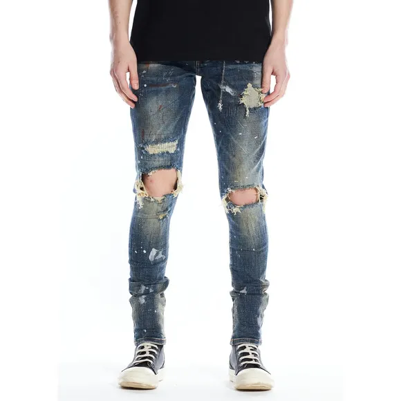 En Noir Men's Paint Splatter Rip & Repair Distressed Skinny Fit Denim Jeans
              
      NWT