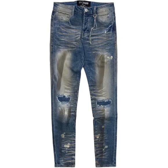 En Noir Men's Paint Splatter Rip & Repair Distressed Skinny Fit Denim Jeans
              
      NWT