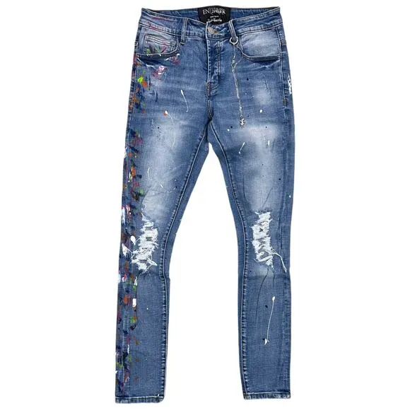En Noir Men's Paint Splatter Distressed Ripped Skinny Fit Denim Jeans
              
      NWT
