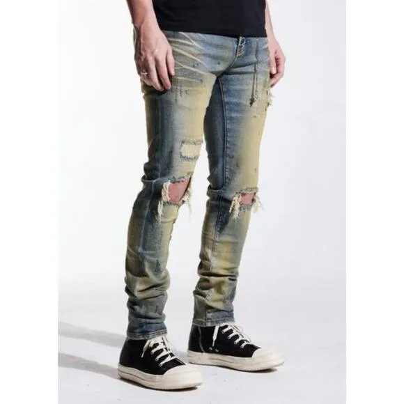 En Noir Men's Clash Sand Wash Rip & Repair Distressed Skinny Fit Denim Jeans
              
      NWT